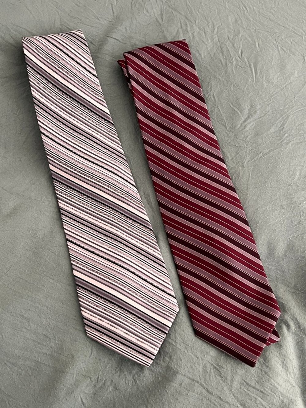 Burma Bibas 2 Tie Lot 100% Silk Striped Neckties Red Burgundy Gray White Classic